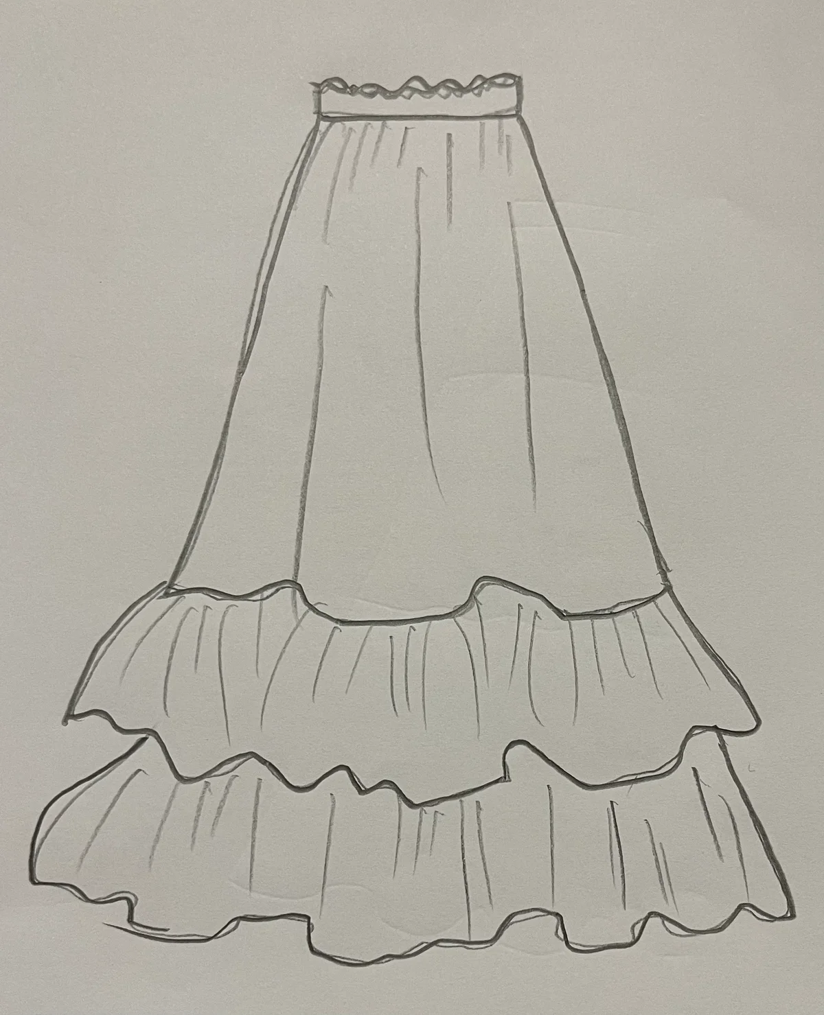 Hand-drawn front and back design sketch of the Circle Skirt on DIYO