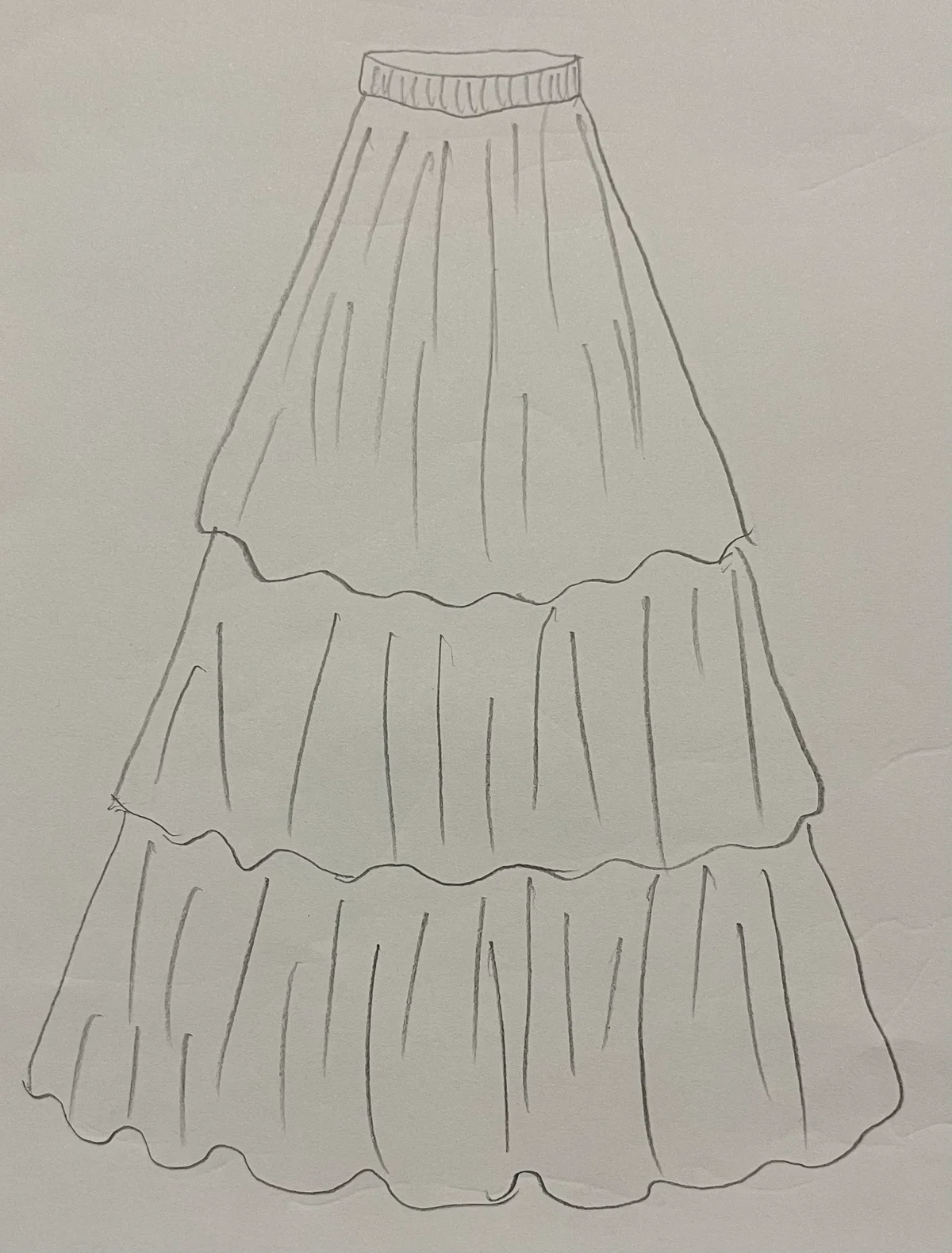 Hand-drawn front and back design sketch of the Asymmetric Skirt on DIYO