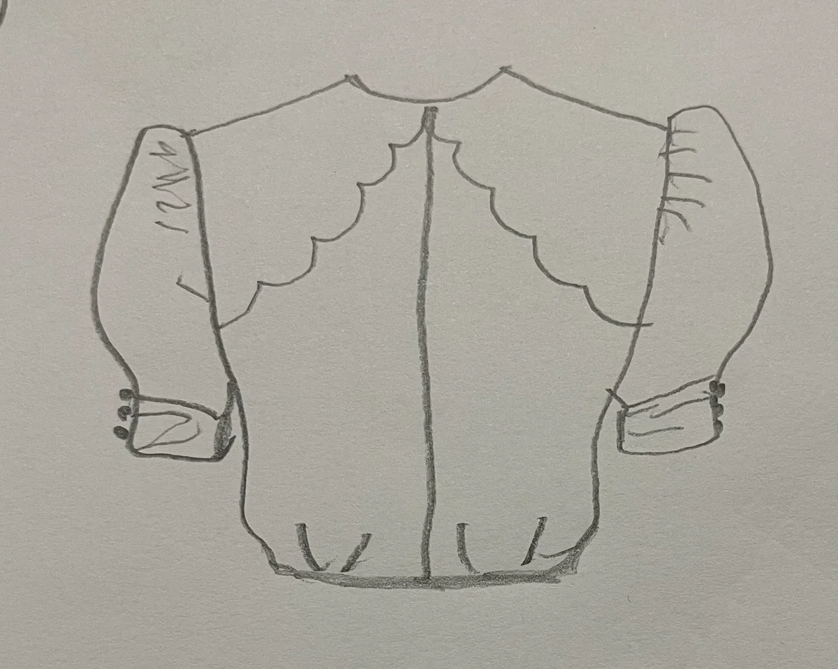 Hand-drawn front and back design sketch of the Asymmetric Top on DIYO