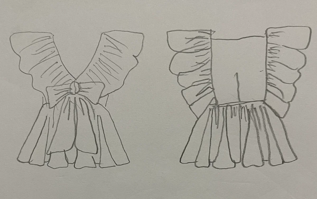Hand-drawn front and back design sketch of the Smock Top on DIYO