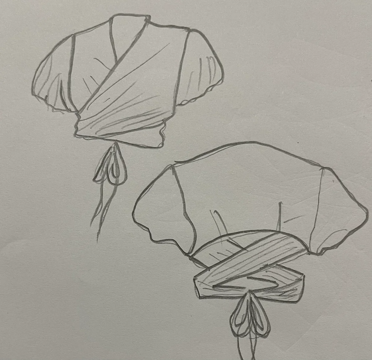 Hand-drawn front and back design sketch of the Cowl Neck Top on DIYO