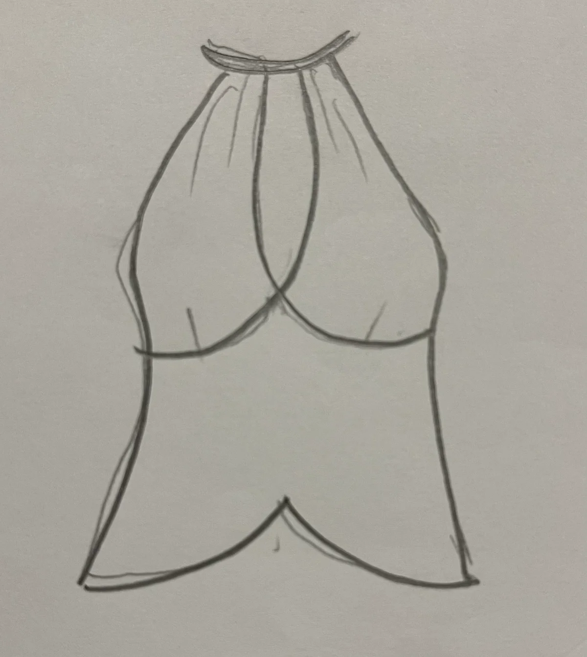 Hand-drawn front and back design sketch of the Mesh Top on DIYO