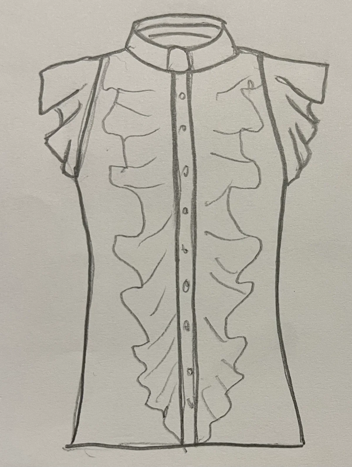 Hand-drawn front and back design sketch of the Floral Top on DIYO