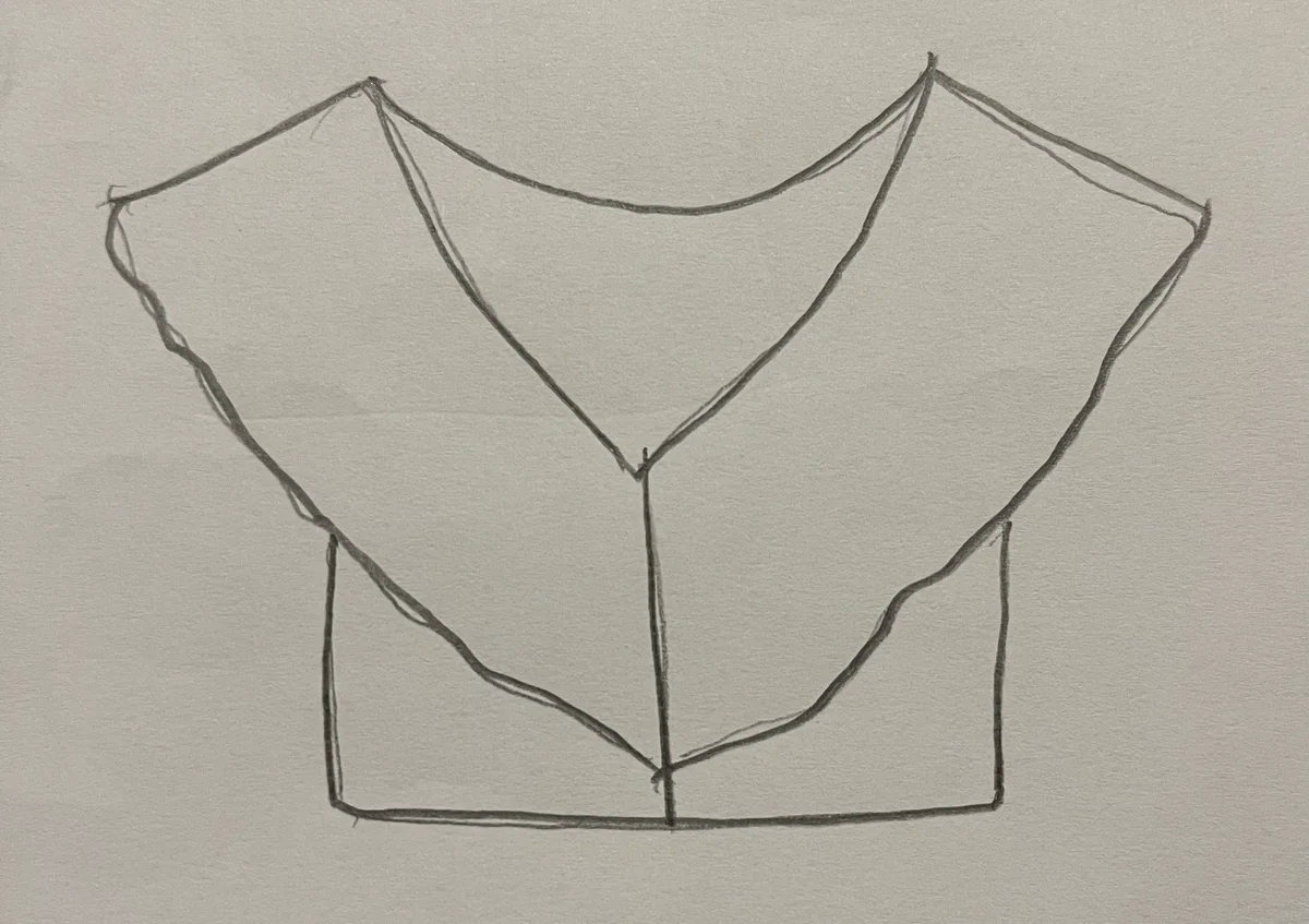 Hand-drawn front and back design sketch of the Bishop Sleeve Top on DIYO