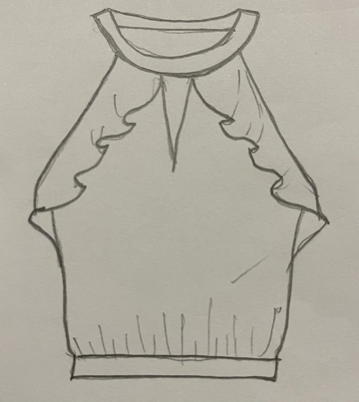 Hand-drawn front and back design sketch of the Three-Quarter Sleeve Top on DIYO