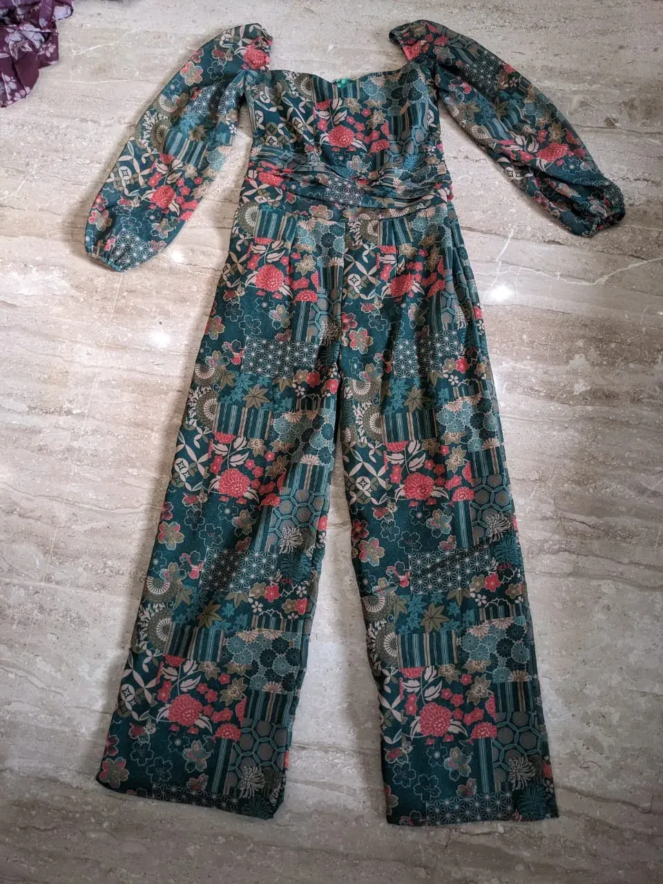 Custom satin jumpsuit stitched by DIYO