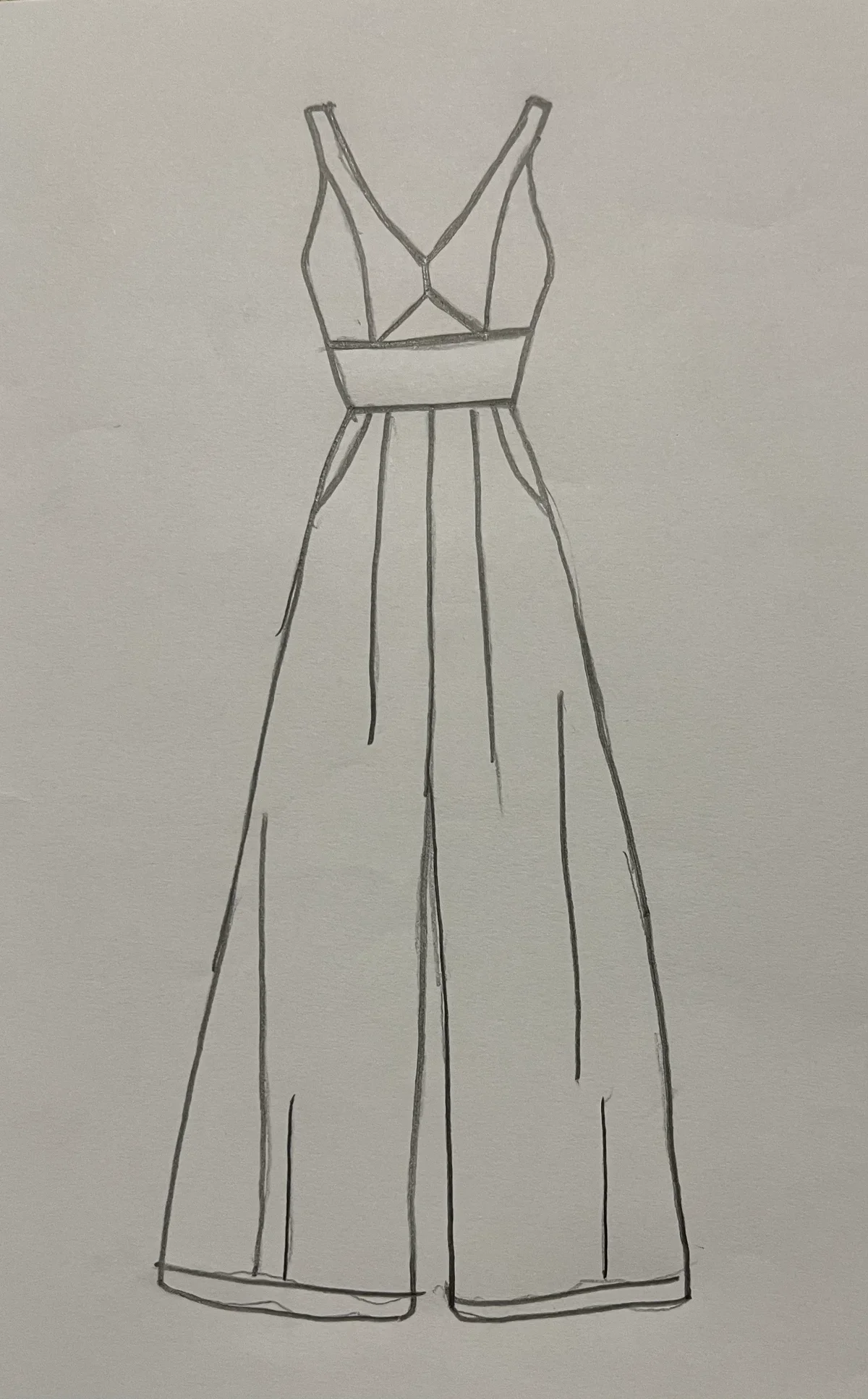 Hand-drawn front and back design sketch of the Wide Leg Jumpsuit on DIYO