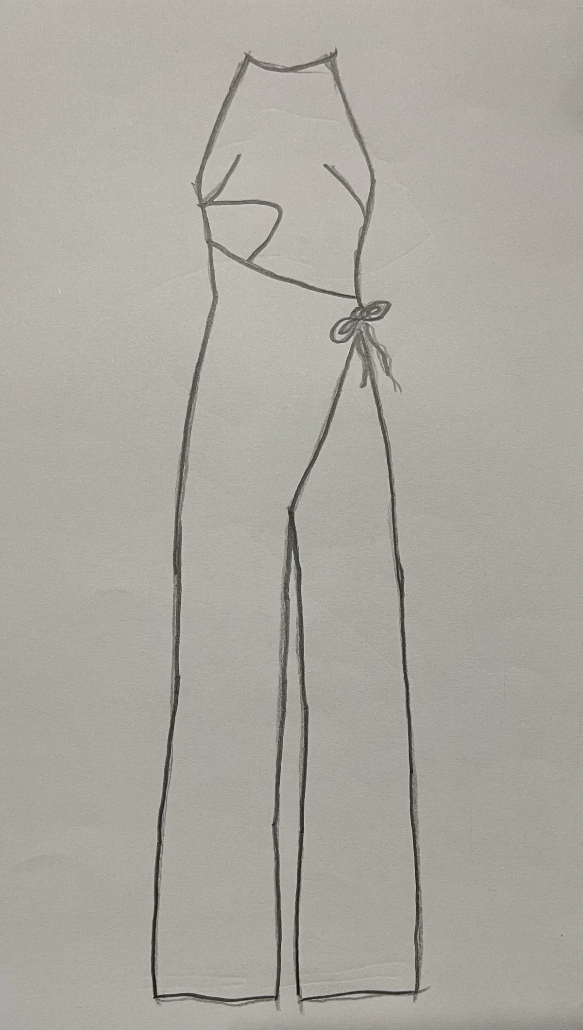 Hand-drawn front and back design sketch of the Backless Jumpsuit on DIYO