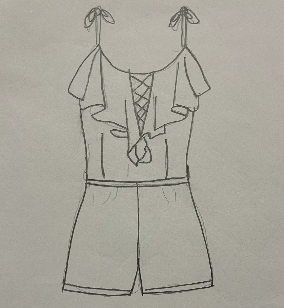 Hand-drawn front and back design sketch of the Pleated Jumpsuit on DIYO