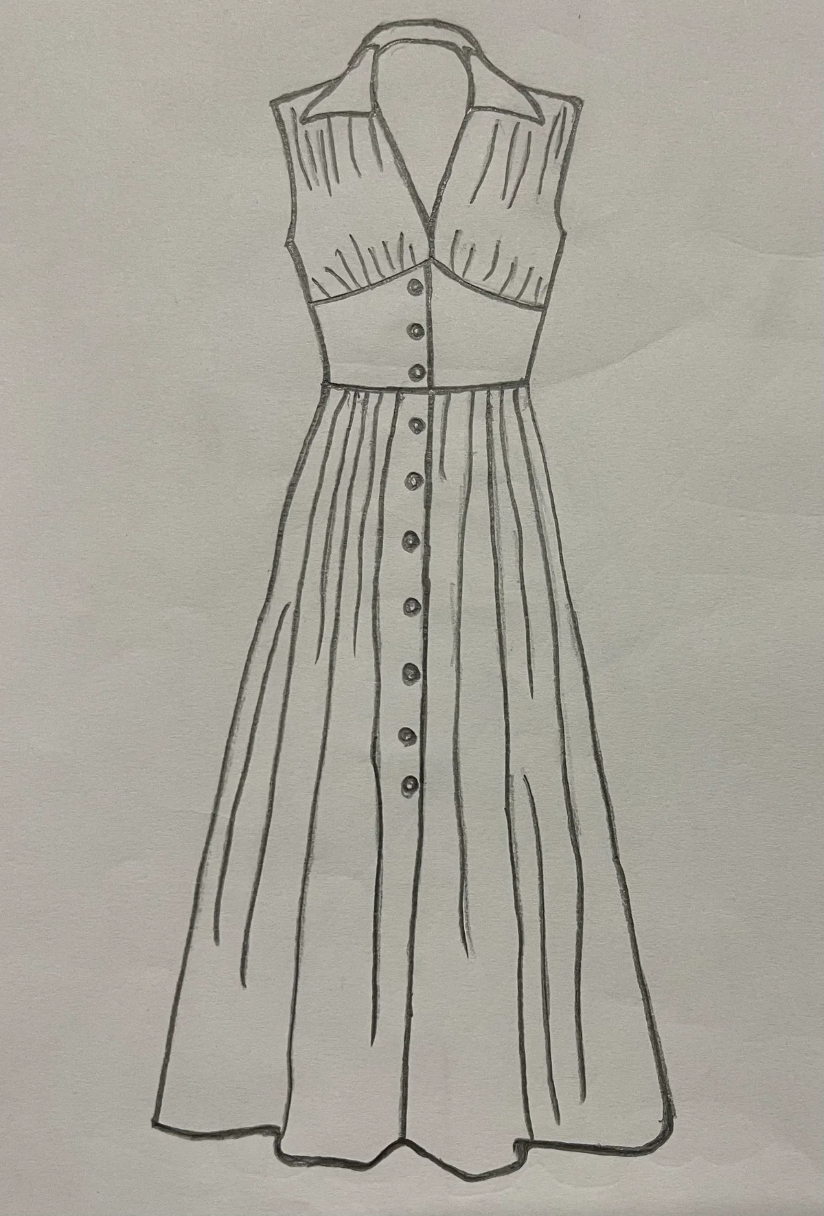 Hand-drawn front and back design sketch of the Wrap Dress on DIYO
