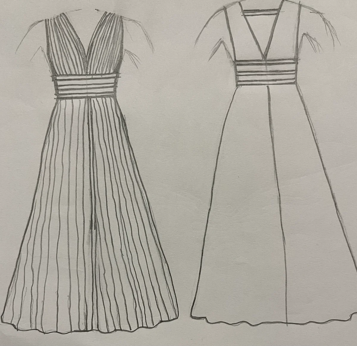Hand-drawn front and back design sketch of the Bodycon Dress on DIYO