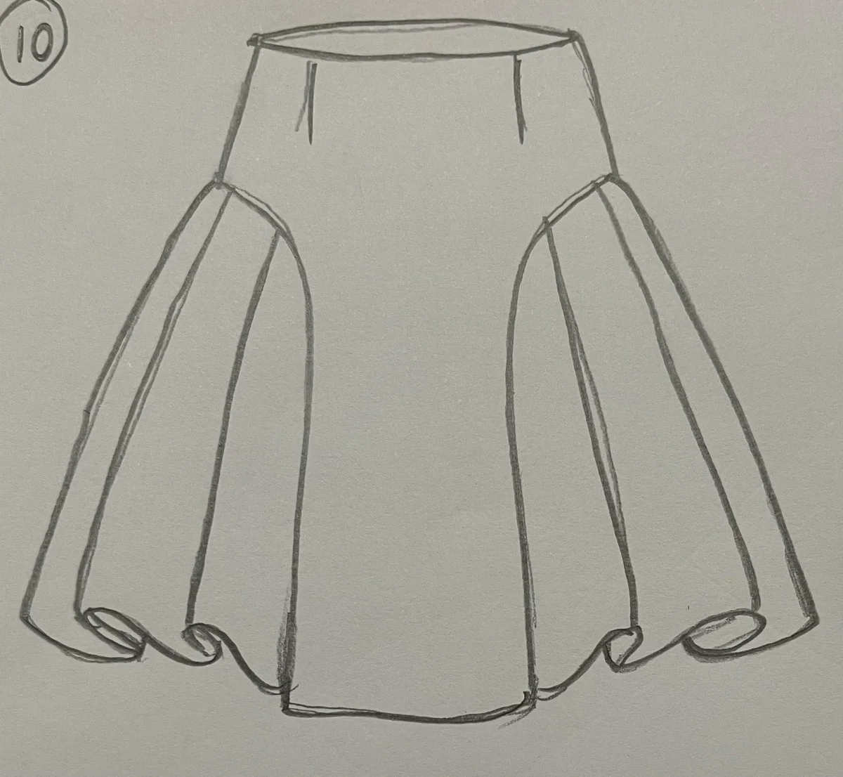 Hand-drawn front and back design sketch of the Trumpet Skirt on DIYO