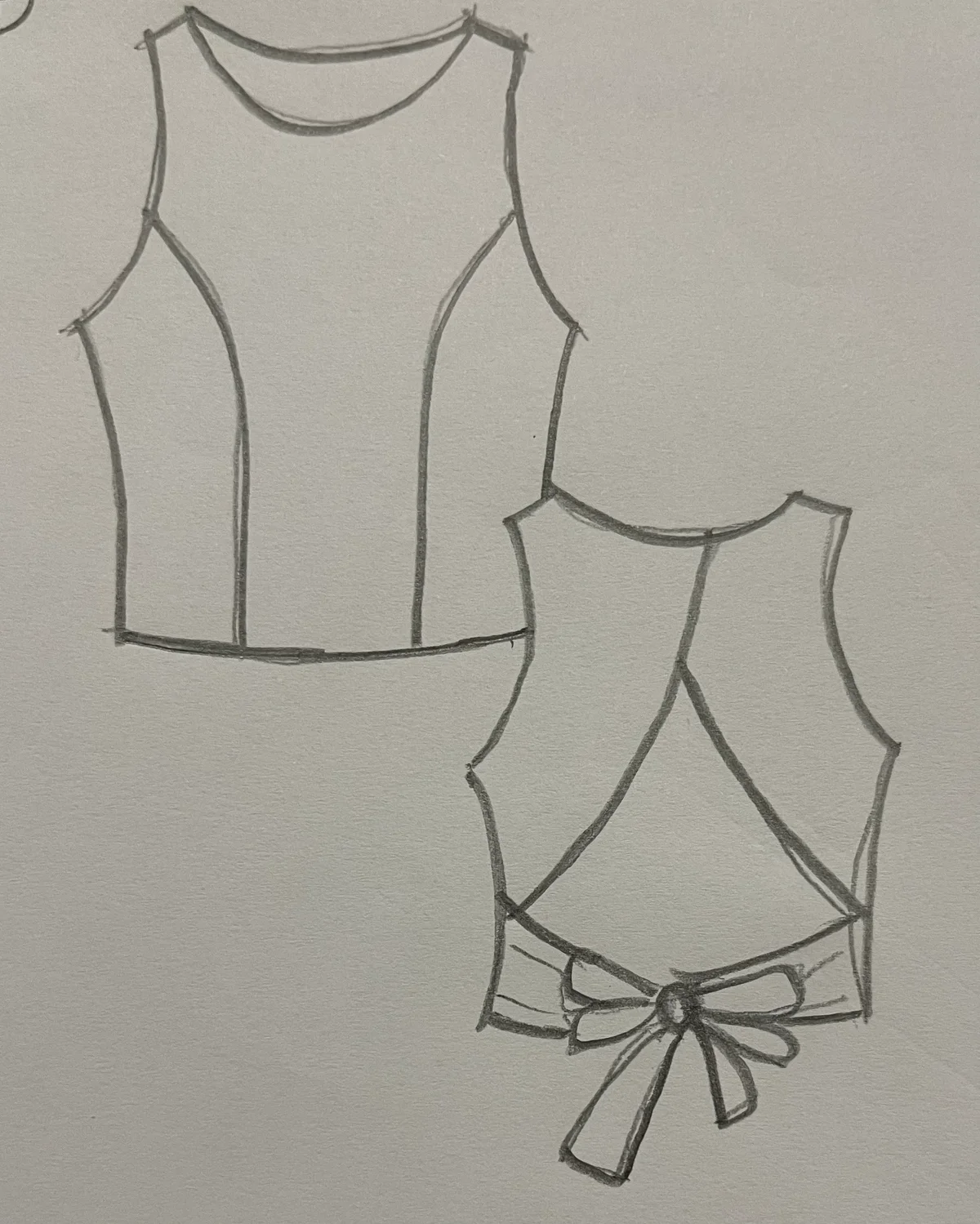 Hand-drawn front and back design sketch of the Square Neck Top on DIYO