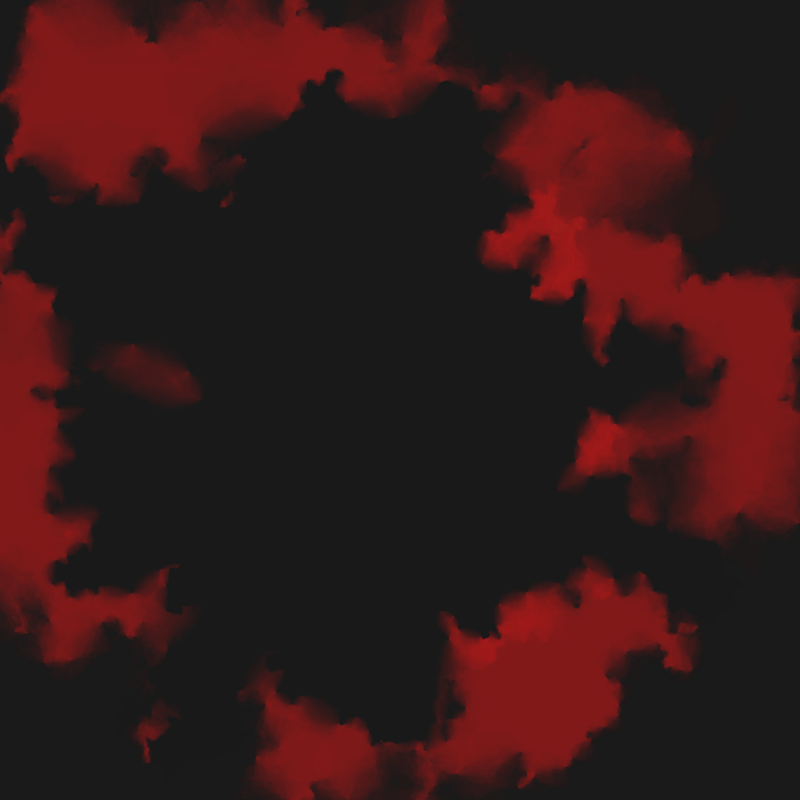 Watercolour style cloud shapes in black and blood red