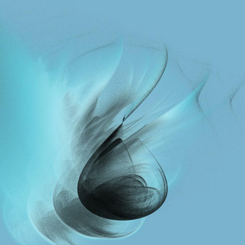 Swirling black hourglass shapes against a blue background, that looks like echos of motion