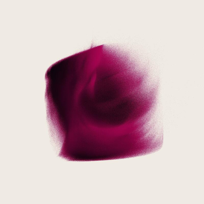 Gently swirling purple amorphous blobs against an off-white background