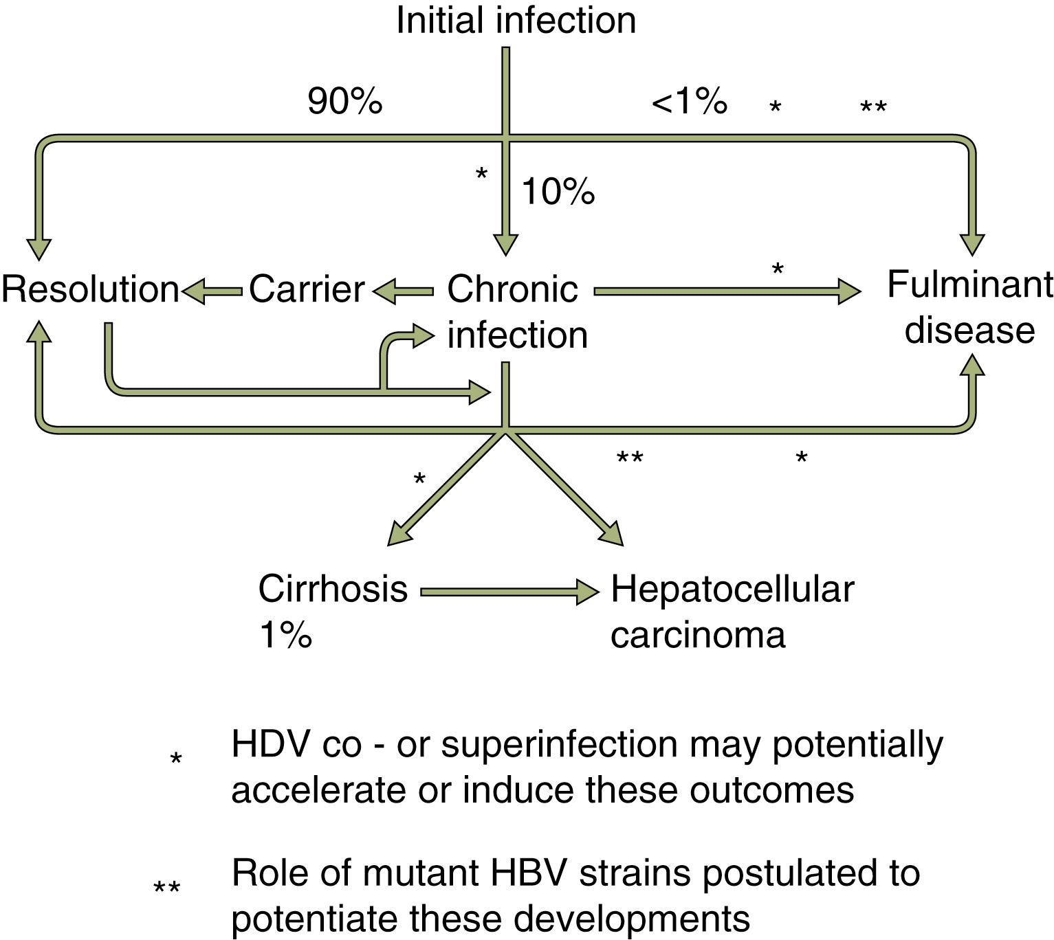 Fig. 75.4, Potential Outcomes of Hepatitis B Across All Age Groups.