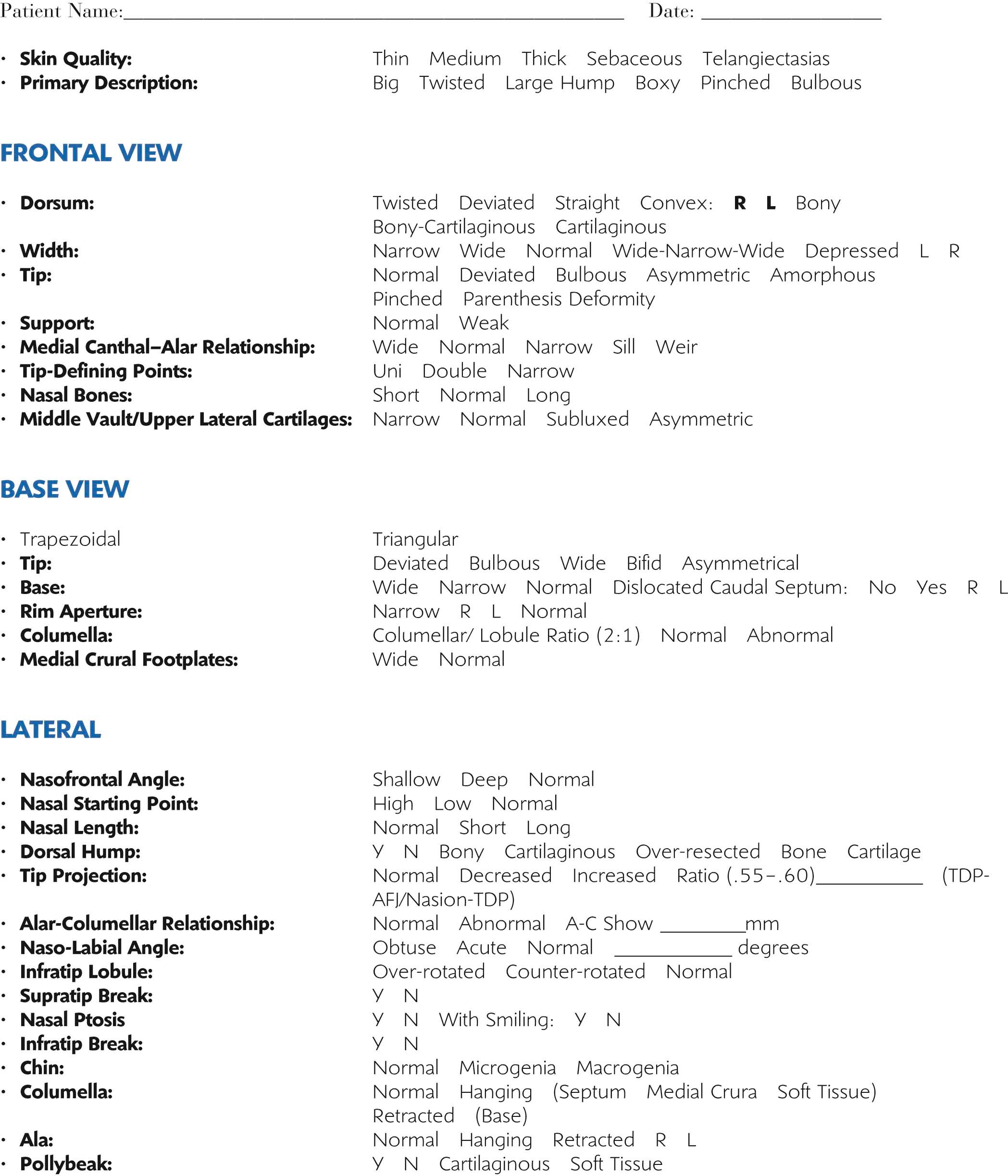 Figure 30-2, Nasal analysis worksheet.