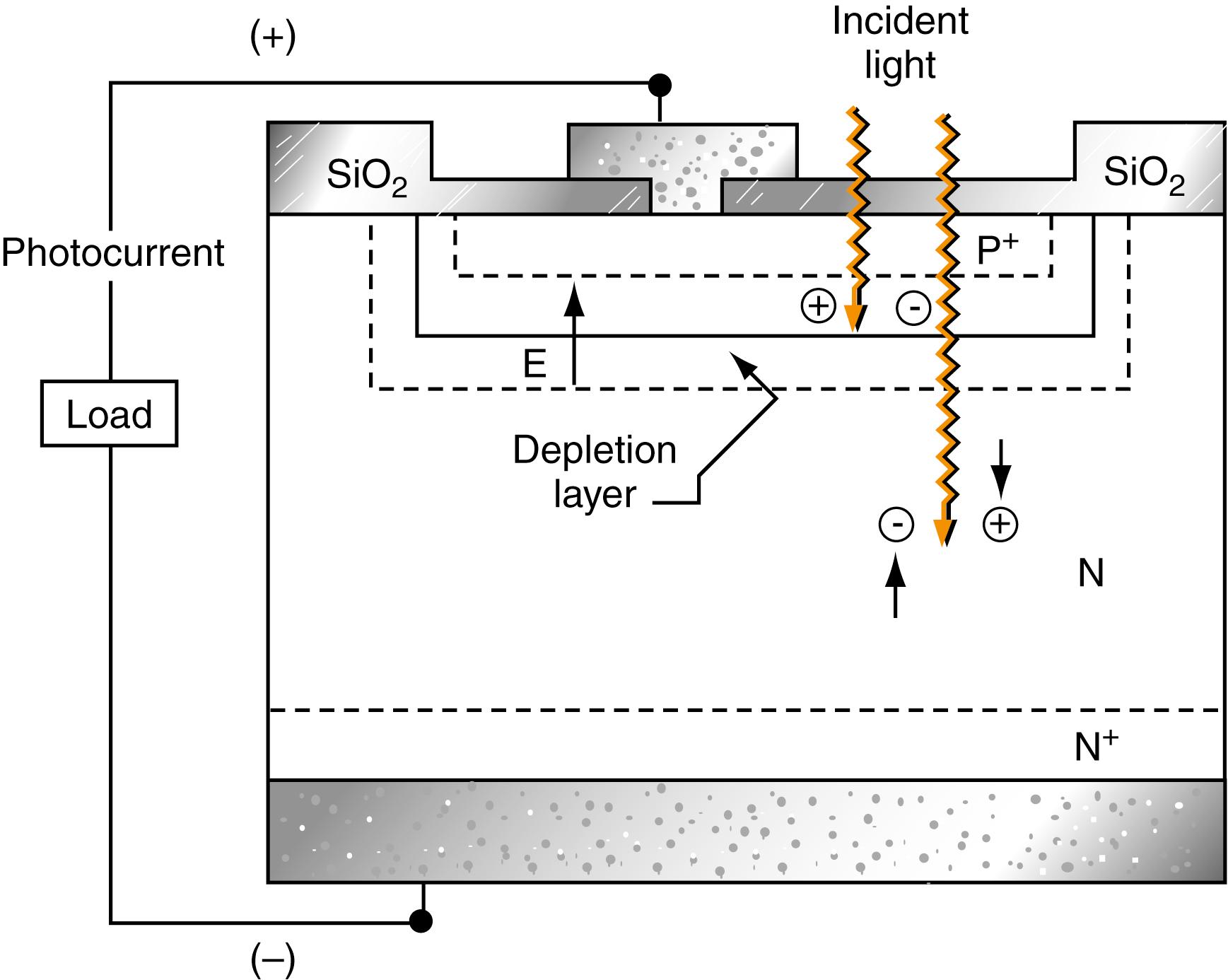 Figure 4.9, Schematic of a semiconductor photodiode used as a detector in many spectrometers.