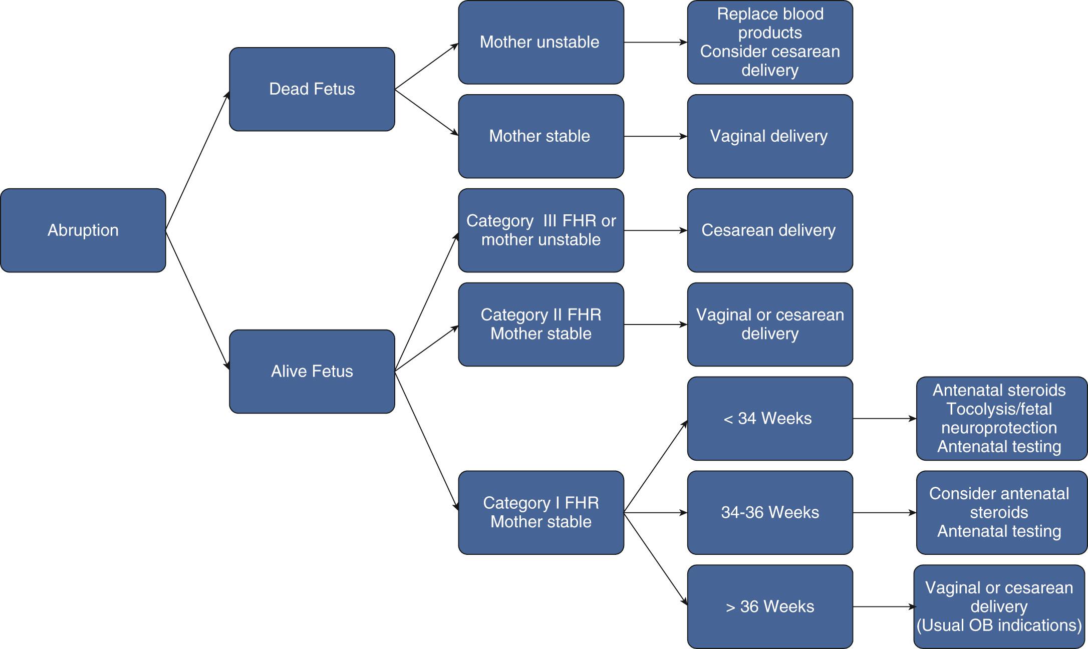 Fig. 18.4, Algorithm for Management of Abruption.