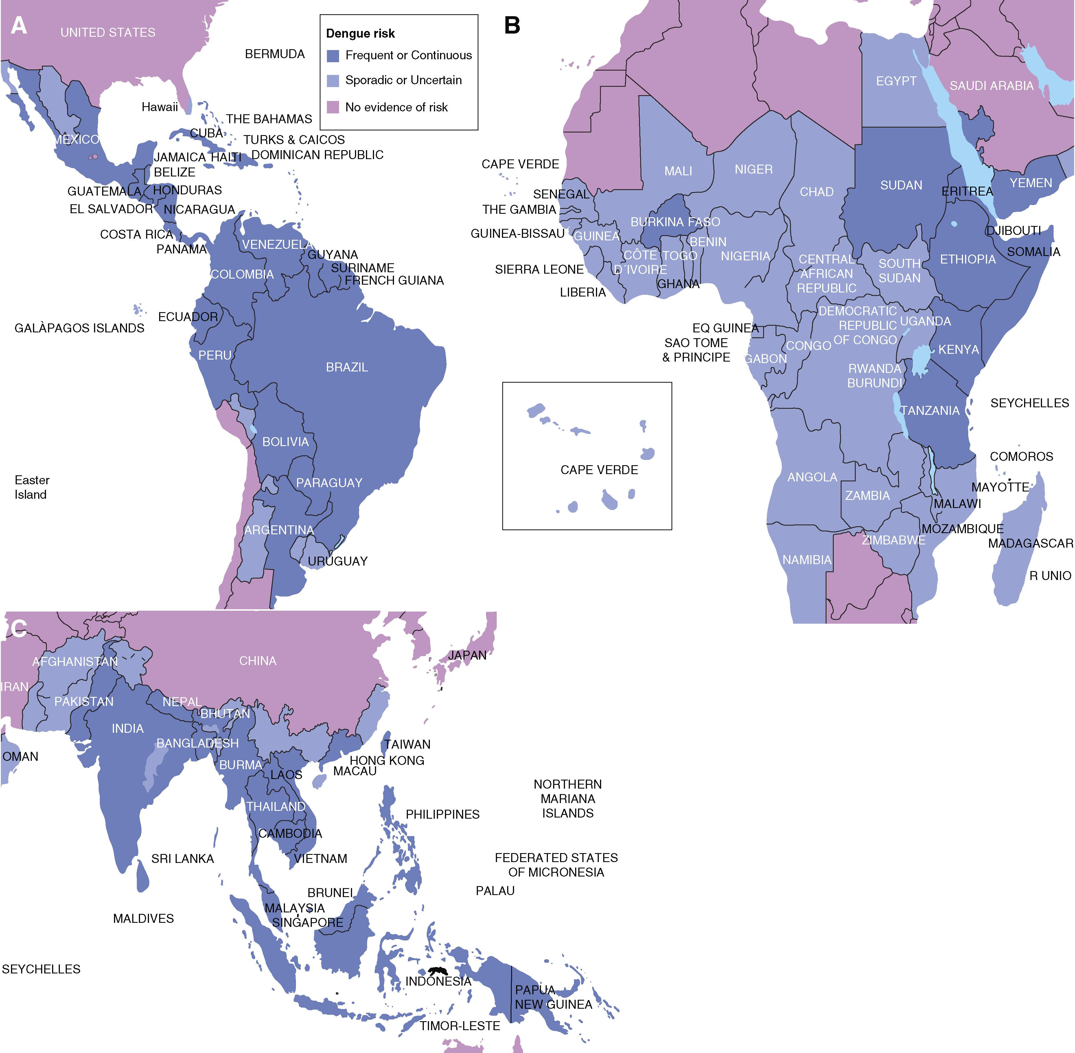 E-FIGURE 352-1, Current distribution of the risk of transmission of dengue.