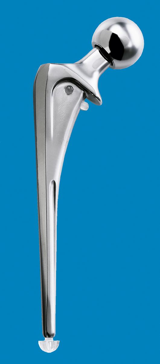 FIGURE 3.15, Summit stem. Integral proximal polymethyl methacrylate spacers and additional centralizer facilitate proper stem position and uniform cement mantle.