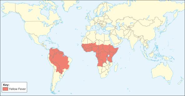 Fig. 1.25, The distribution of yellow fever.