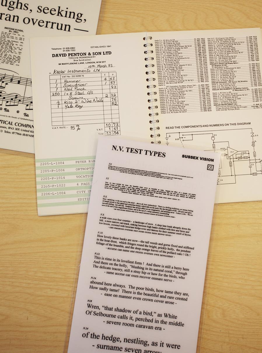 Fig. 3.5, A selection of near visual acuity charts.