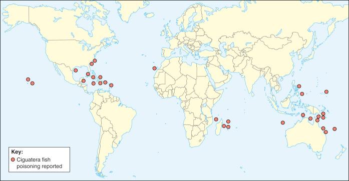 Fig. 6.11, Ciguatera poisoning – distribution map.