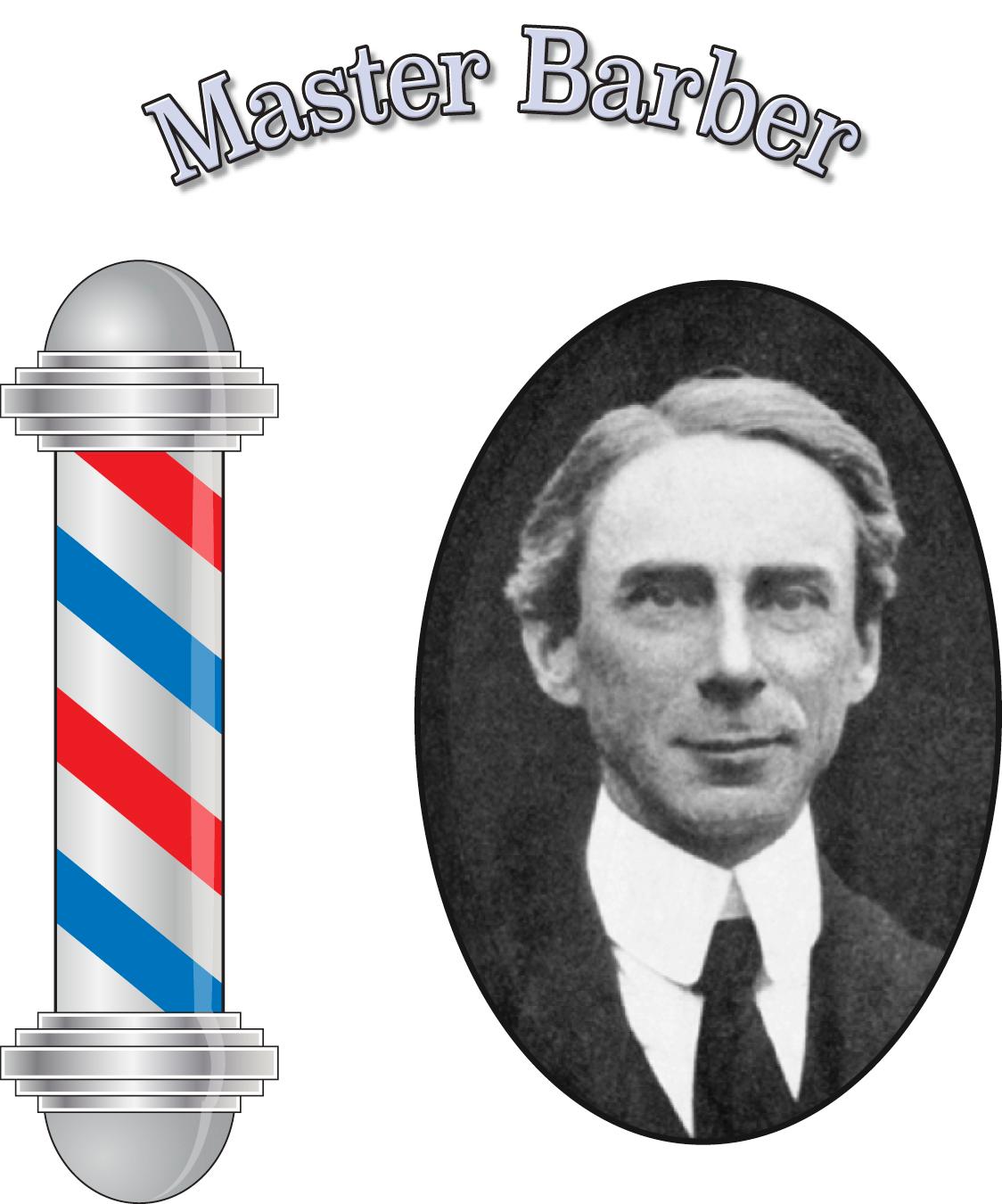 Figure 9.1, The dilemma of “who shaves the master barber?” Bertrand Russell (1872–1970), clean-shaven mathematician and philosopher.
