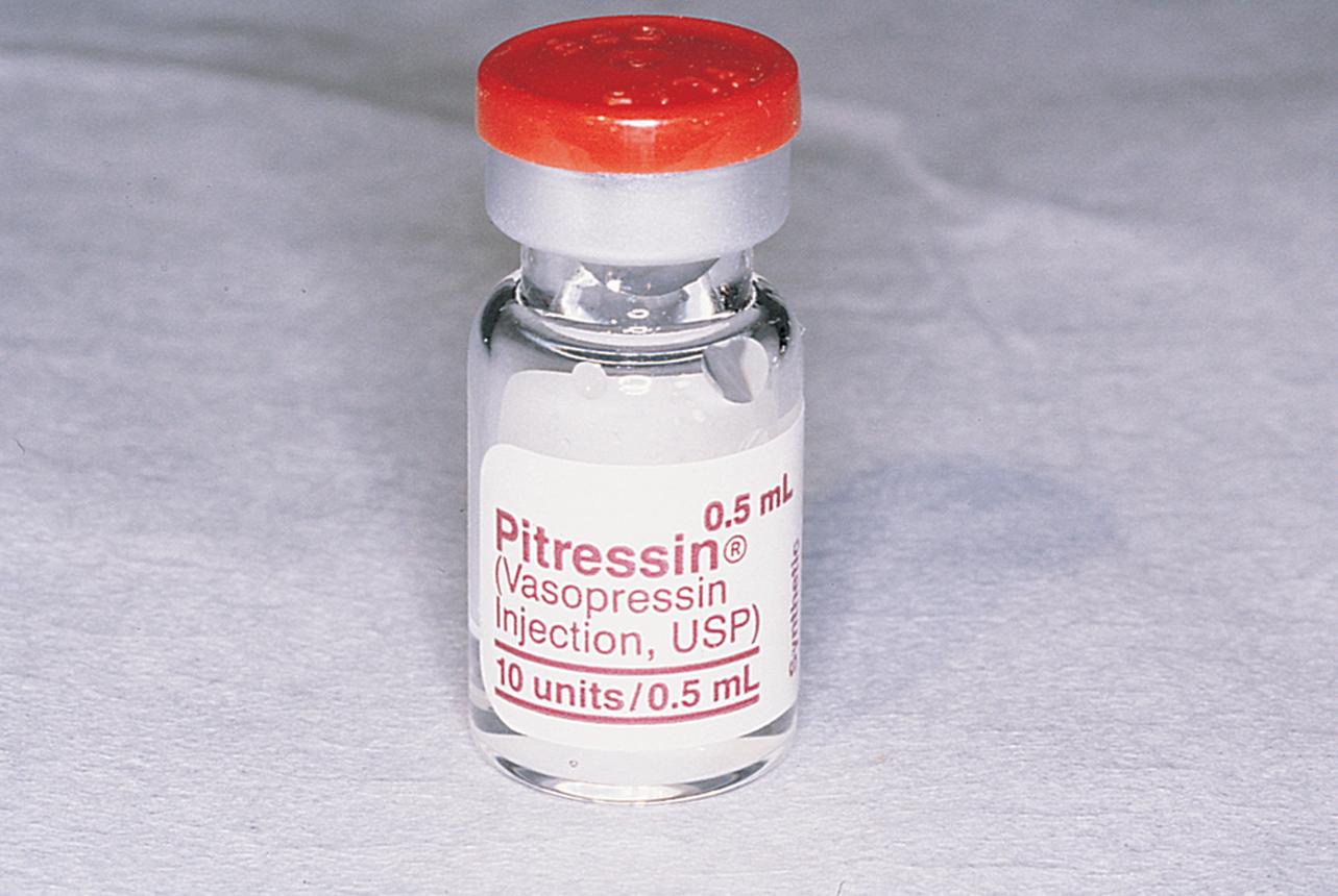 FIG. 44.2, Vasopressin is diluted such that 1 mL (20 units) is diluted 100-fold. In the case illustrated, each 0.5 mL contains 10 units. Therefore if 0.5 mL of this solution were mixed with 50 mL of sterile water, the resultant solution would be equivalent.