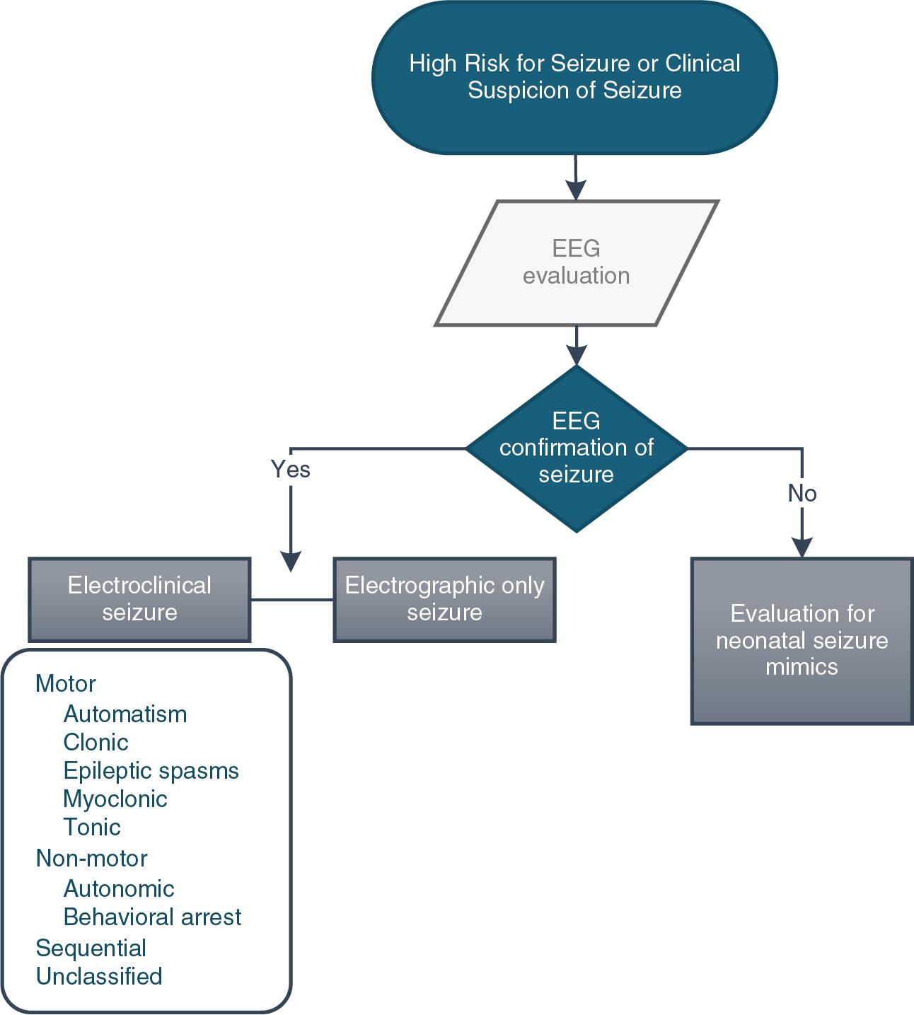 Fig. 9.1, Diagnostic framework for neonatal seizure diagnosis and classification as outlined in the 2021 ILAE guideline.
