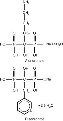 Fig. 39.1, Chemical structures of alendronate, risedronate.