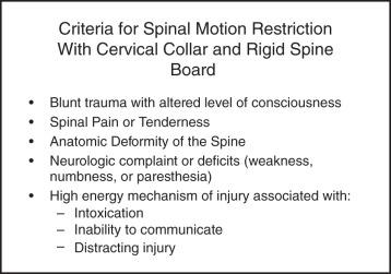 Fig. 125.5, Criteria for spinal motion restriction (SMR).