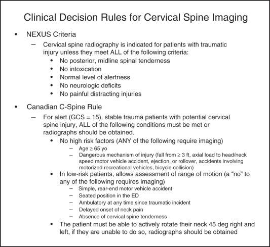 Fig. 125.8, Clinical decision rules for cervical spine imaging.
