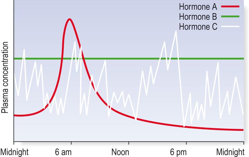 Fig. 10.6, Patterns of hormone secretion.