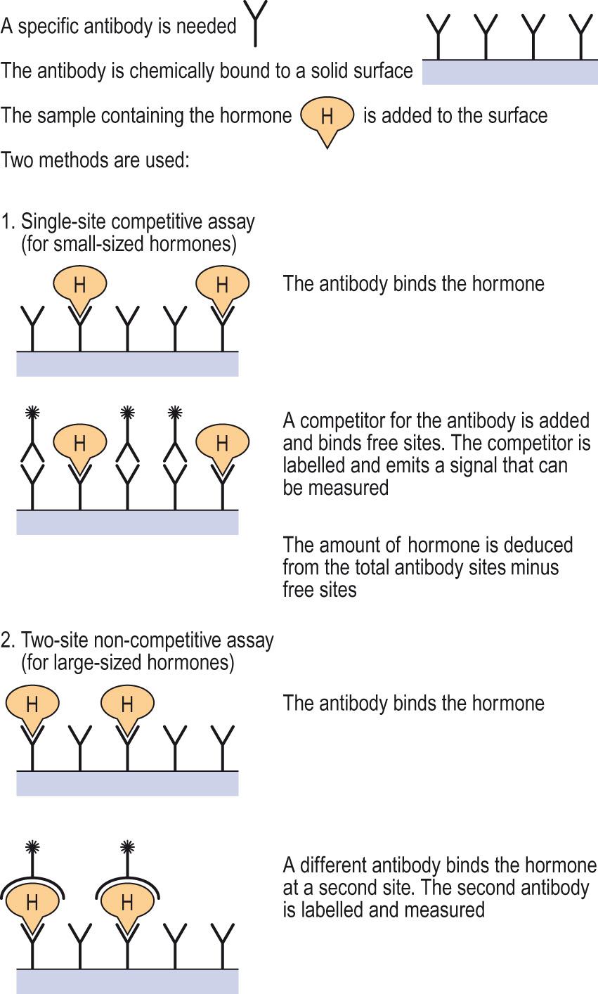 Fig. 10.9, Immunological methods for measuring hormone concentrations.