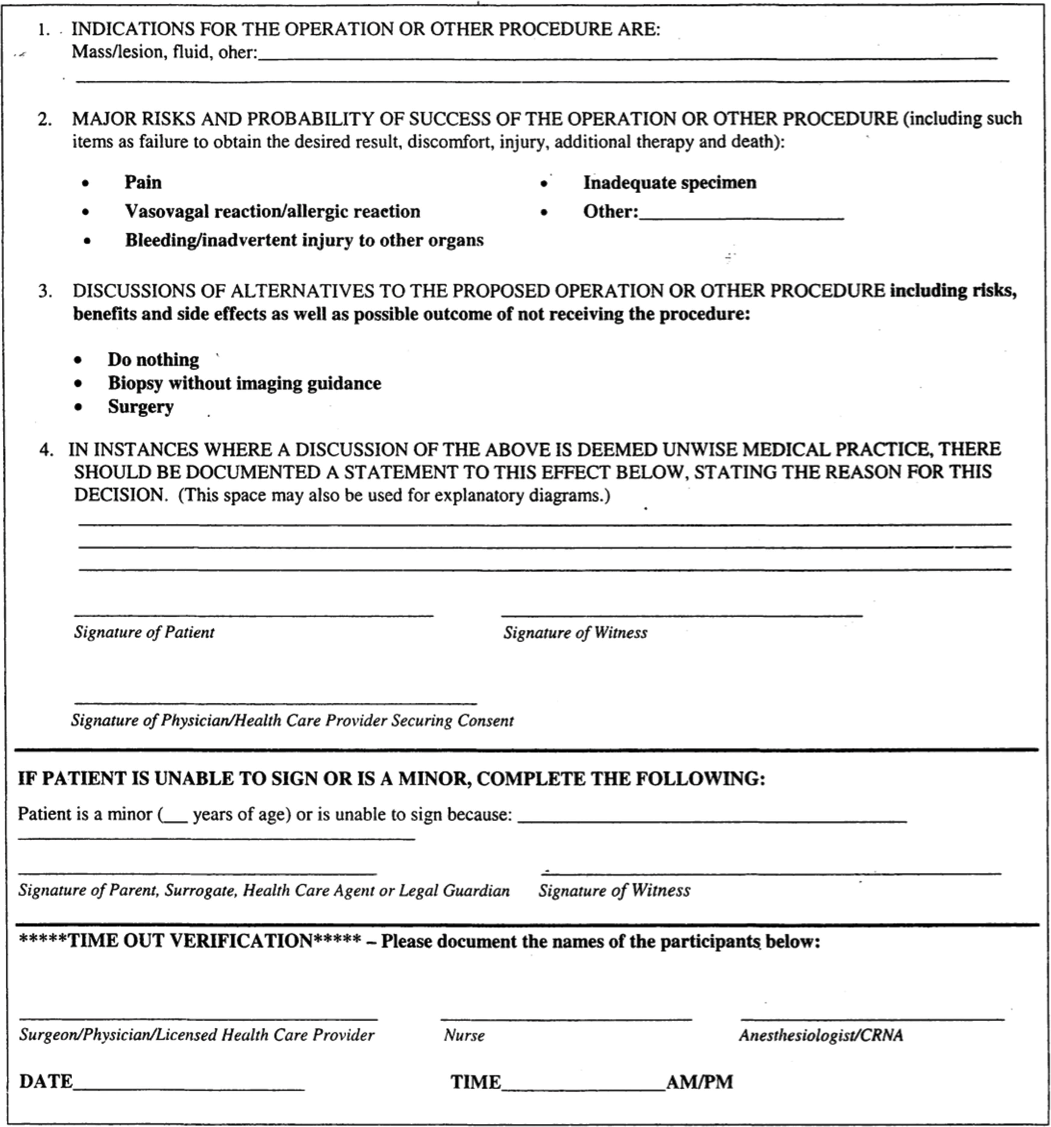 Fig. 2.1, Sample basic consent form that also includes the time out documentation.