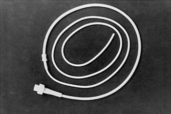 FIGURE 1, Standard Broviac catheter. Note the Dacron cuff near the proximal end of the catheter.