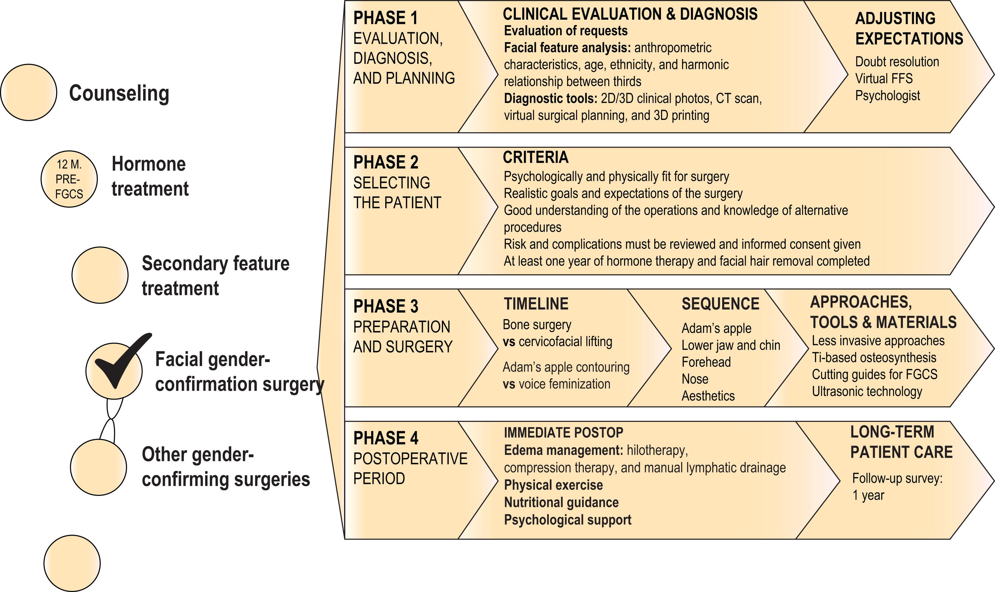 Figure 17.1, Protocol for facial gender-confirmation surgery (FGCS).