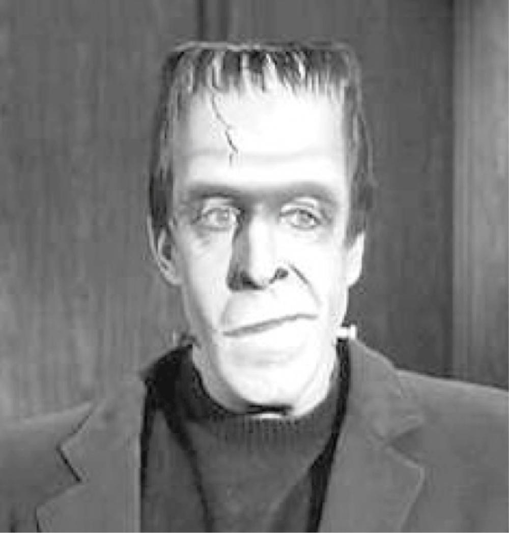 Fig. 40.2, Supraorbital frontal bossing. This well-known television character, Herman Munster, demonstrates significant supraorbital bossing and frontal bone ridging due to pronounced frontal sinus formation.