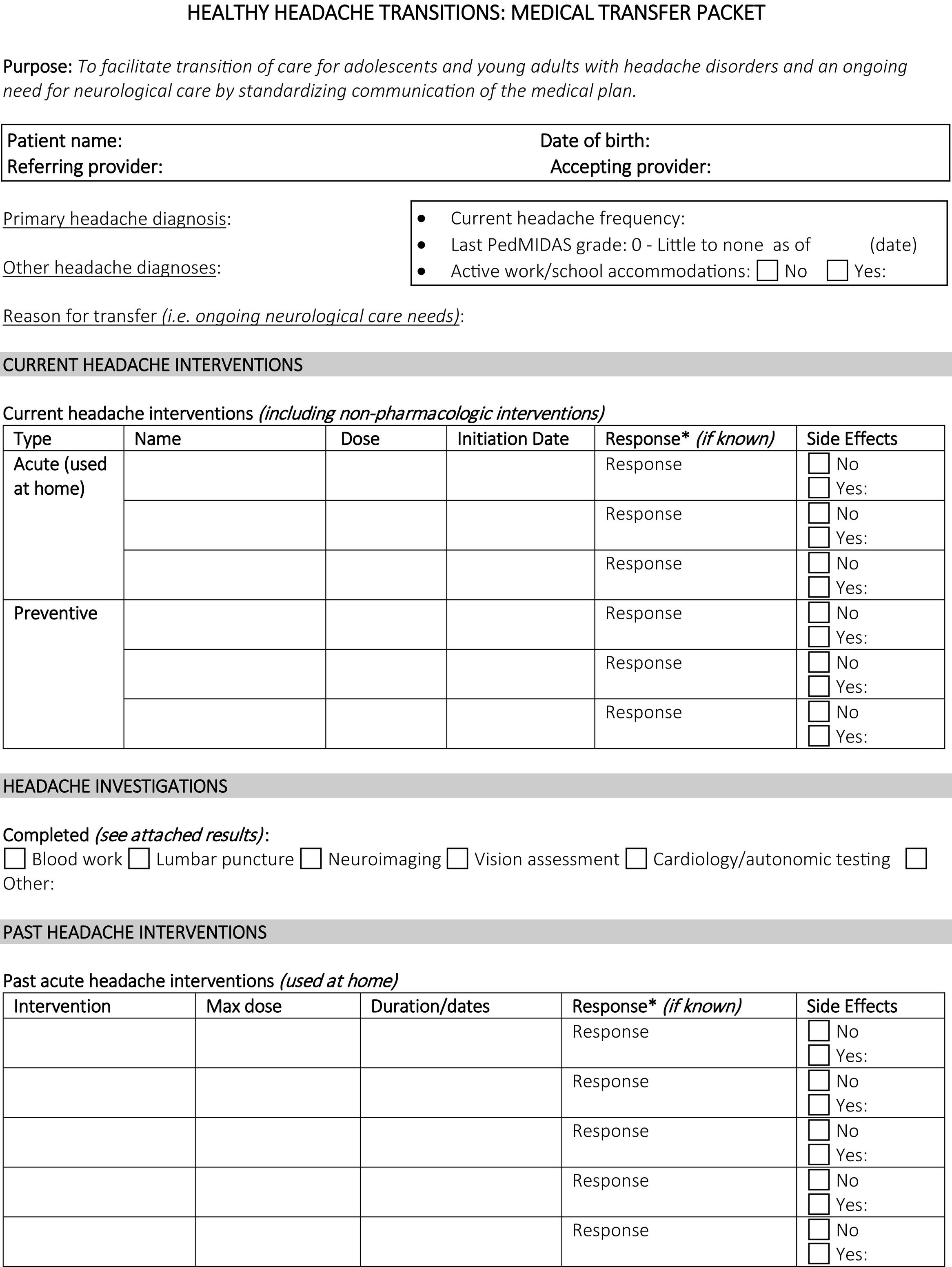 Fig. 1, Sample headache medical transfer packet.