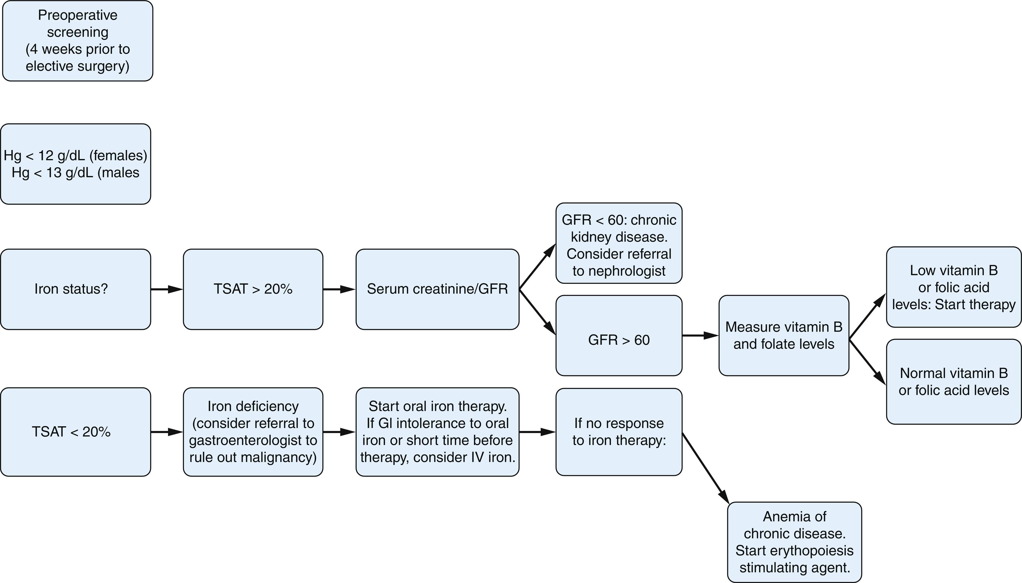 Fig. 10.1, Algorithm for evaluation and management of anemia.