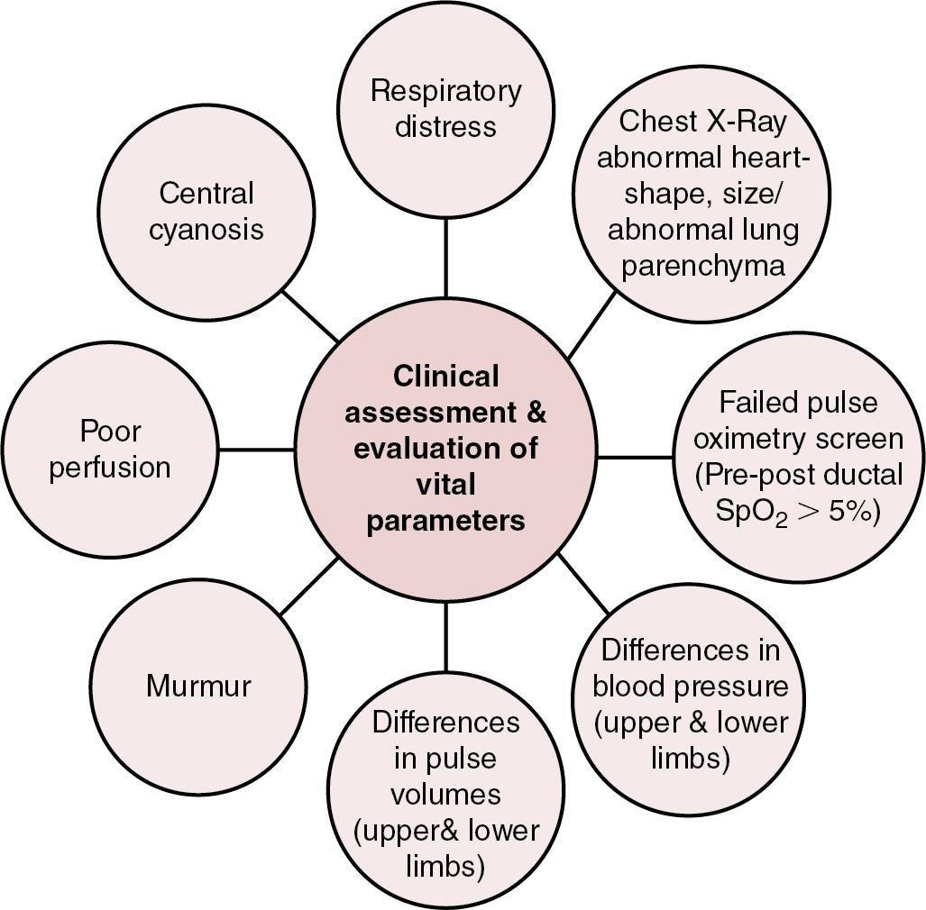 Fig. 28.1, Suggested hemodynamic assessment algorithm using clinical parameters to determine need for further evaluation using echocardiography.