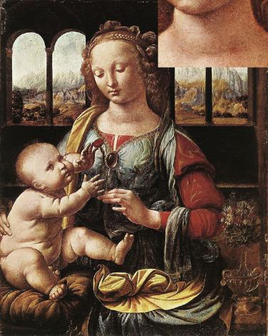 Fig. 1.2, Leonardo da Vinci: “The Madonna of the Carnation” or “Madonna with a Rose” ca. 1478. Madonna with the goiter.