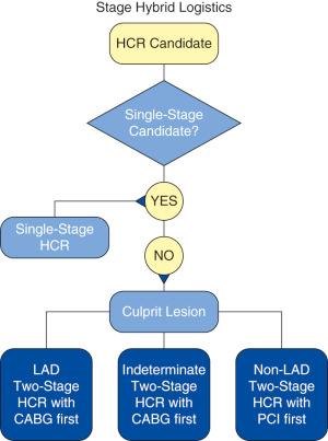 Figure 6.3, The flow chart indicates the procedural algorithm of the single- or two-stage hybrid coronary revascularization.