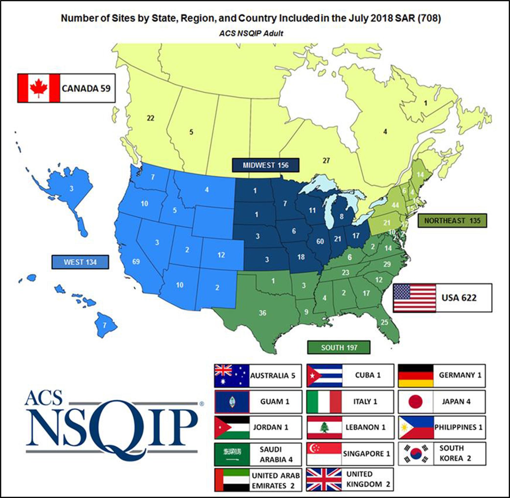 Fig. 45.3, Hospitals participating in the ACS NSQIP in 2018.