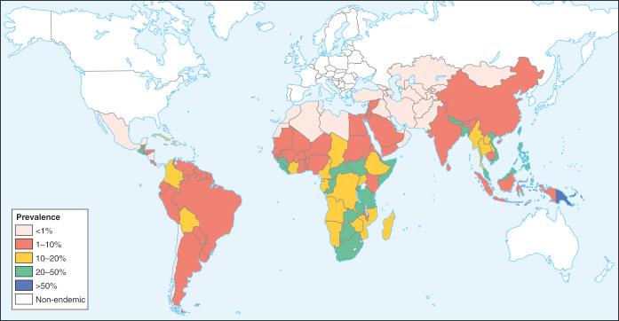 Fig. 2.08, Estimated global burden of hookworm.