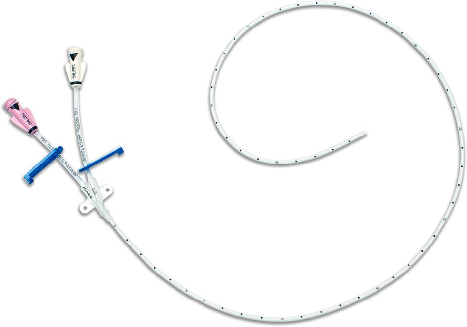 Fig. 11.18, Double lumen peripherally inserted central catheter line.