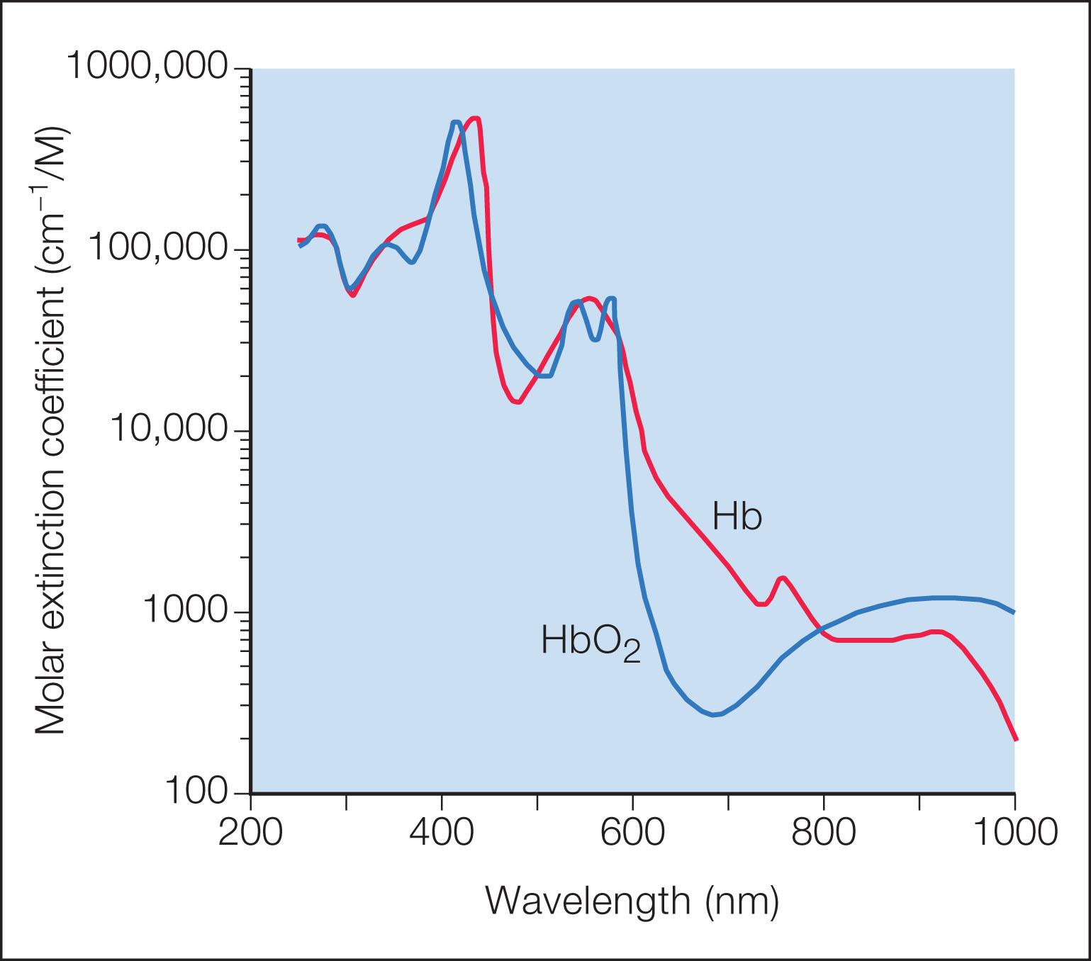 Fig. 2.1, Optical absorption of hemoglobin.